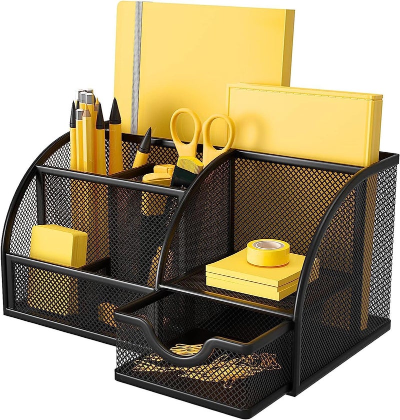 Mesh Desktop Organiser - Multi-functional Office Supplies Rack (Black) - Image 1