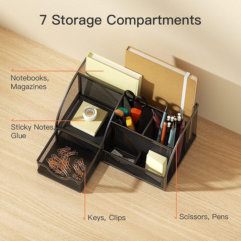 Mesh Desktop Organiser - Multi-functional Office Supplies Rack (Black) - Image 3