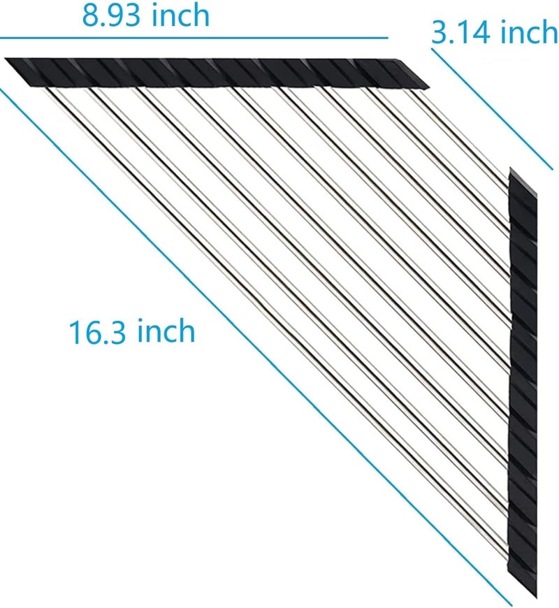 HARI Stainless Steel Triangle Dish Drying Rack (16×41×2 cm, Black) | Portable & Foldable Sink Corner Organizer | Roll-Up Drying Rack & Space-Saving Kitchen Shelf Holder - Image 4