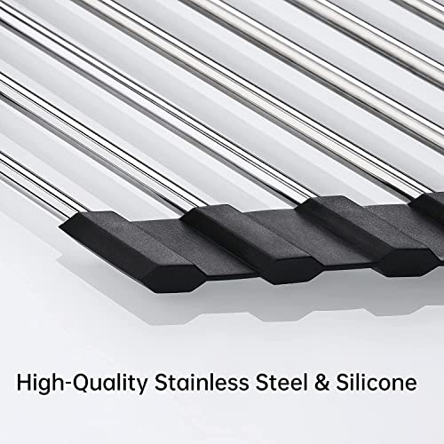 HARI Stainless Steel Triangle Dish Drying Rack (16×41×2 cm, Black) | Portable & Foldable Sink Corner Organizer | Roll-Up Drying Rack & Space-Saving Kitchen Shelf Holder - Image 3