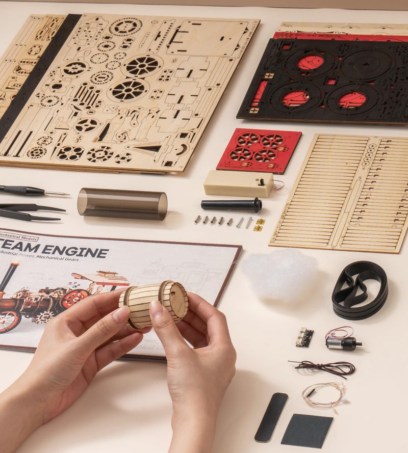 Wowood 3D Wooden Puzzles for Adults, Steam Locomotive Model Cars Kits for Adults, 3D Wood Puzzle Adult, Valentines Day Gift Model Building Kits, Train/Hobbies/Crafts - Image 5