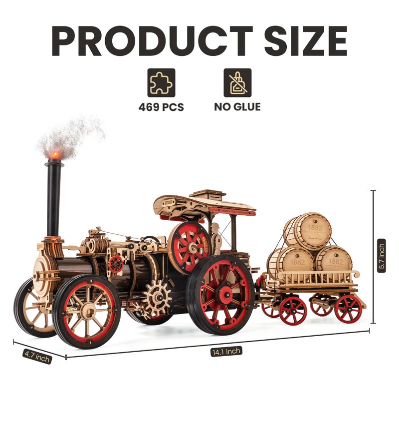 Wowood 3D Wooden Puzzles for Adults, Steam Locomotive Model Cars Kits for Adults, 3D Wood Puzzle Adult, Valentines Day Gift Model Building Kits, Train/Hobbies/Crafts - Image 4