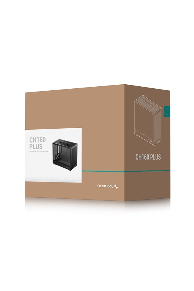 DEEPCOOL CH160 PLUS Portable Compact PC Case, Supports Micro-ATX & Mini-ITX Motherboards, 4 Expansion Slots, 1×3.5” + 2×2.5” Drive Bays, Top Handle, USB 3.0 + USB-C Gen2, High Airflow with Mesh Panels, Radiator Support (120/240mm), Tempered Glass Side Panel, Black | R-CH160-BKNGM0-G  - Image 1