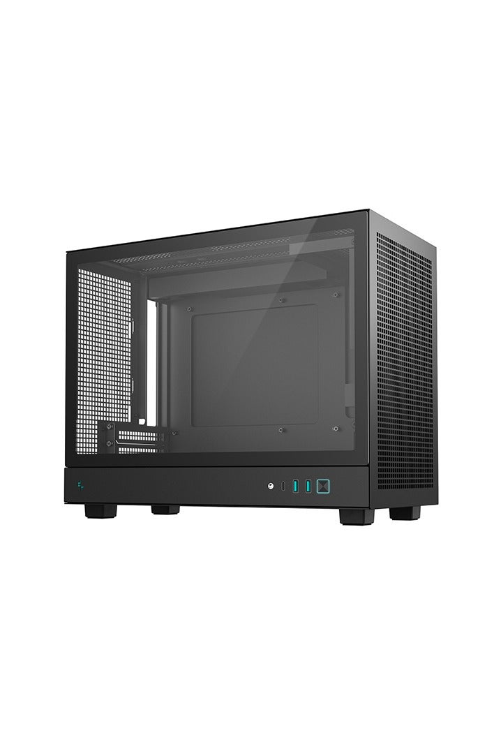 ديب كول حقيبة كمبيوتر محمولة CH160 PLUS صغيرة الحجم، تدعم اللوحات الأم Micro-ATX و Mini-ITX، 4 فتحات توسعة، 1 × 3.5 بوصة + 2 × 2.5 بوصة، مقبض علوي، منفذ USB 3.0 + USB-C الجيل الثاني، تدفق هواء عالي مع ألواح شبكية، دعامة مشعاع (120/240 مم)، لوحة جانبية من الزجاج المقسّى، أسود | R-CH160-BKNGM0-G - Image 3