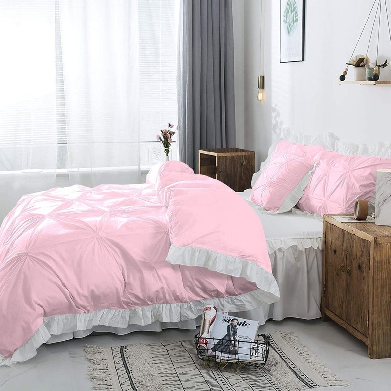 EASY BEDDING 300 TC Pinch Ruffle Solid 2 Tone DuvetRazaiBlanket Cover With 2 Pillow Cover 100 CottonZipper ClosureRazai Cover 3 Pc SetSoftLightweightSingle Size WhitePink - Image 3