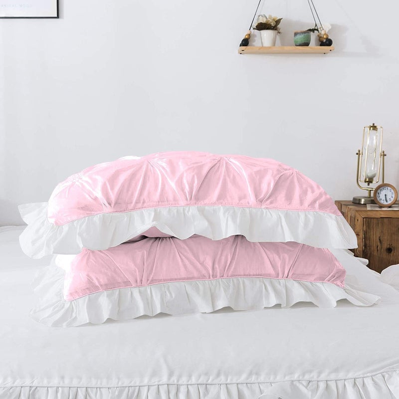 EASY BEDDING 300 TC Pinch Ruffle Solid 2 Tone DuvetRazaiBlanket Cover With 2 Pillow Cover 100 CottonZipper ClosureRazai Cover 3 Pc SetSoftLightweightSingle Size WhitePink - Image 4