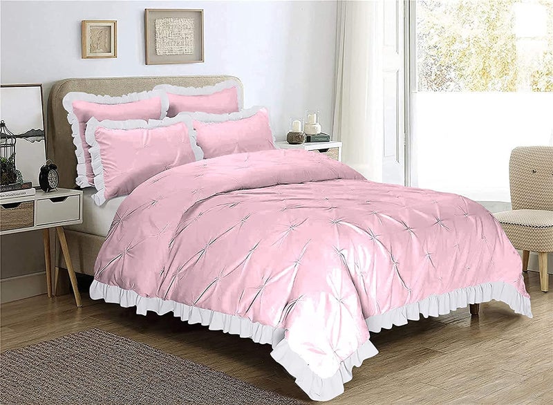 EASY BEDDING 300 TC Pinch Ruffle Solid 2 Tone DuvetRazaiBlanket Cover With 2 Pillow Cover 100 CottonZipper ClosureRazai Cover 3 Pc SetSoftLightweightSingle Size WhitePink - Image 2
