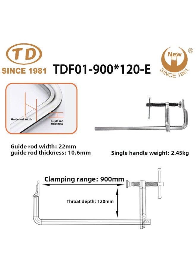 Tian Da Work Woodworking Multi-function Clamp Fixed Heavy Duty T-handle Clamp Tightener Tool-Specification Model:TDF01-900 * 120-E (guide Rod 22*10.6)  - Image 1