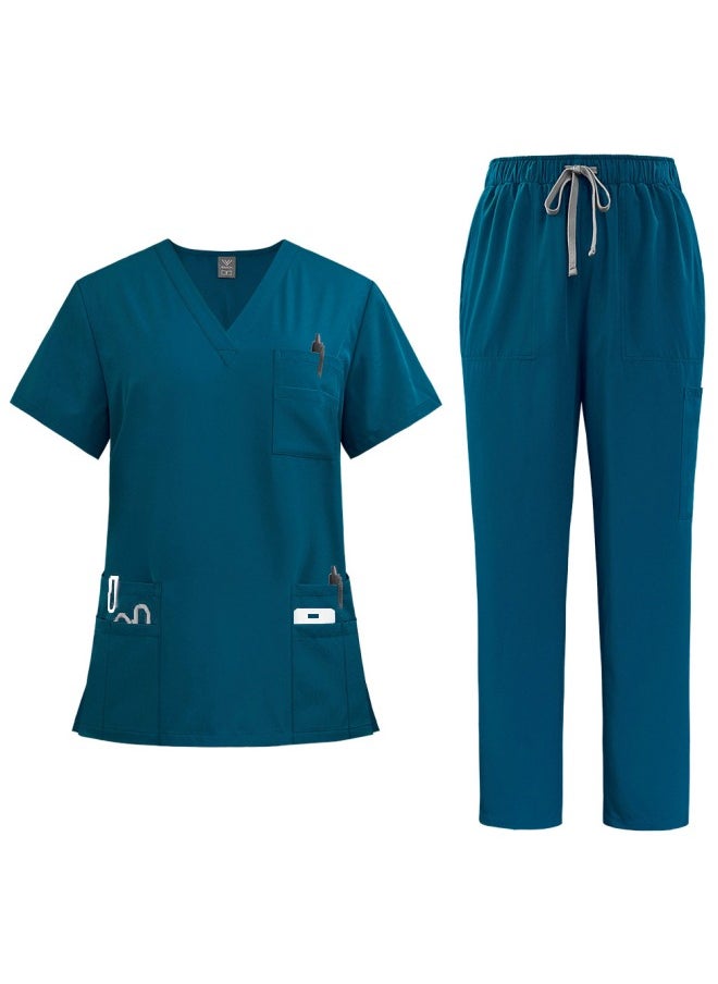 NiaaHinn - 2-Piece Medical Scrubs with Many Pockets for Men & Women - Breathable Cool Stretch Fabric Scrub for Doctor, Nurse and Dentist(Top & Pant Scrubs Set, Blue) - Image 1