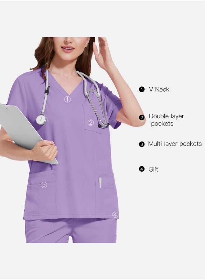 NiaaHinn - 2-Piece Medical Scrubs with Many Pockets for Men & Women - Breathable Cool Stretch Fabric Scrub for Doctor, Nurse and Dentist(Top & Pant Scrubs Set, Blue) - Image 1