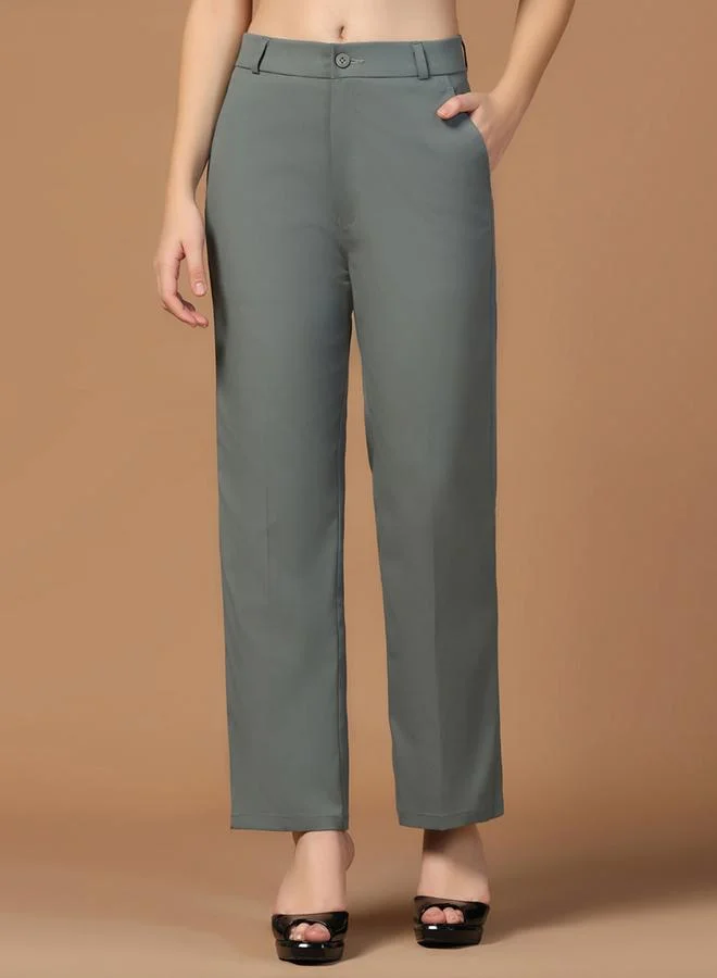 Take Two  Dark Green Stretchable Regular Trousers for Women | Best Price UAE
