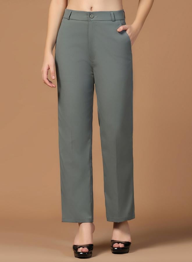 Take Two Dark Green Stretchable Regular Trousers - Image 3