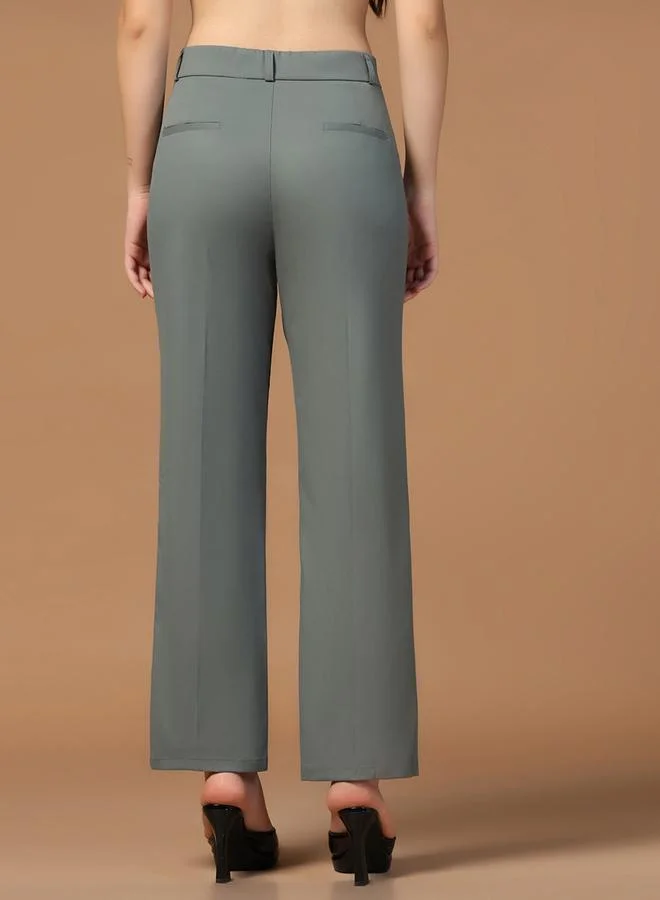 Take Two  Dark Green Stretchable Regular Trousers for Women | Best Price UAE