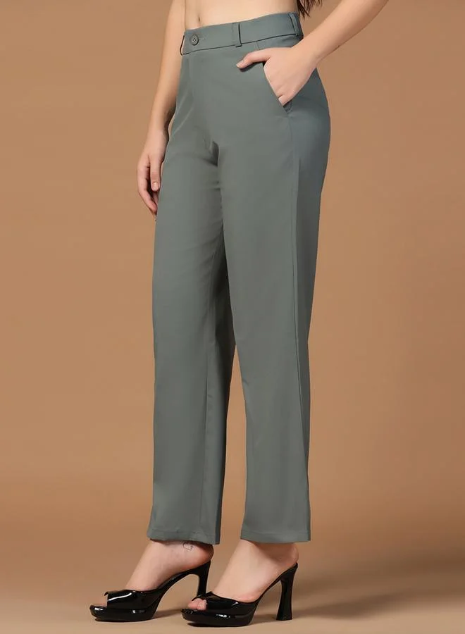 Take Two  Dark Green Stretchable Regular Trousers for Women | Best Price UAE