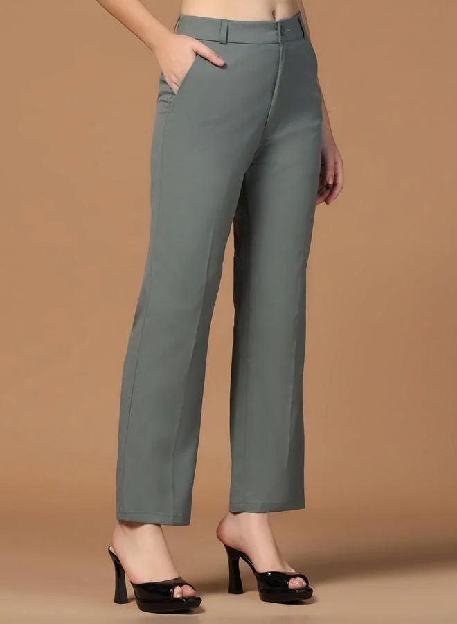 Take Two  Dark Green Stretchable Regular Trousers for Women | Best Price UAE