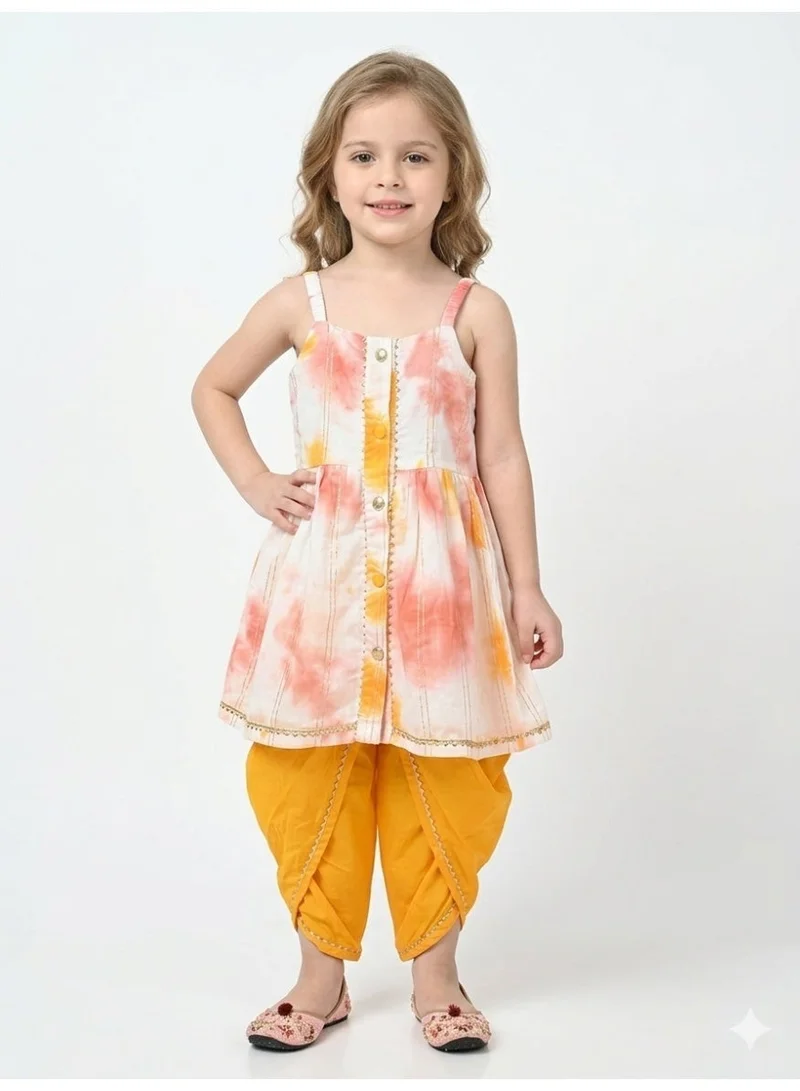 Saka Designs Dyed A-Line Kurta With Dhoti Pants For Girls