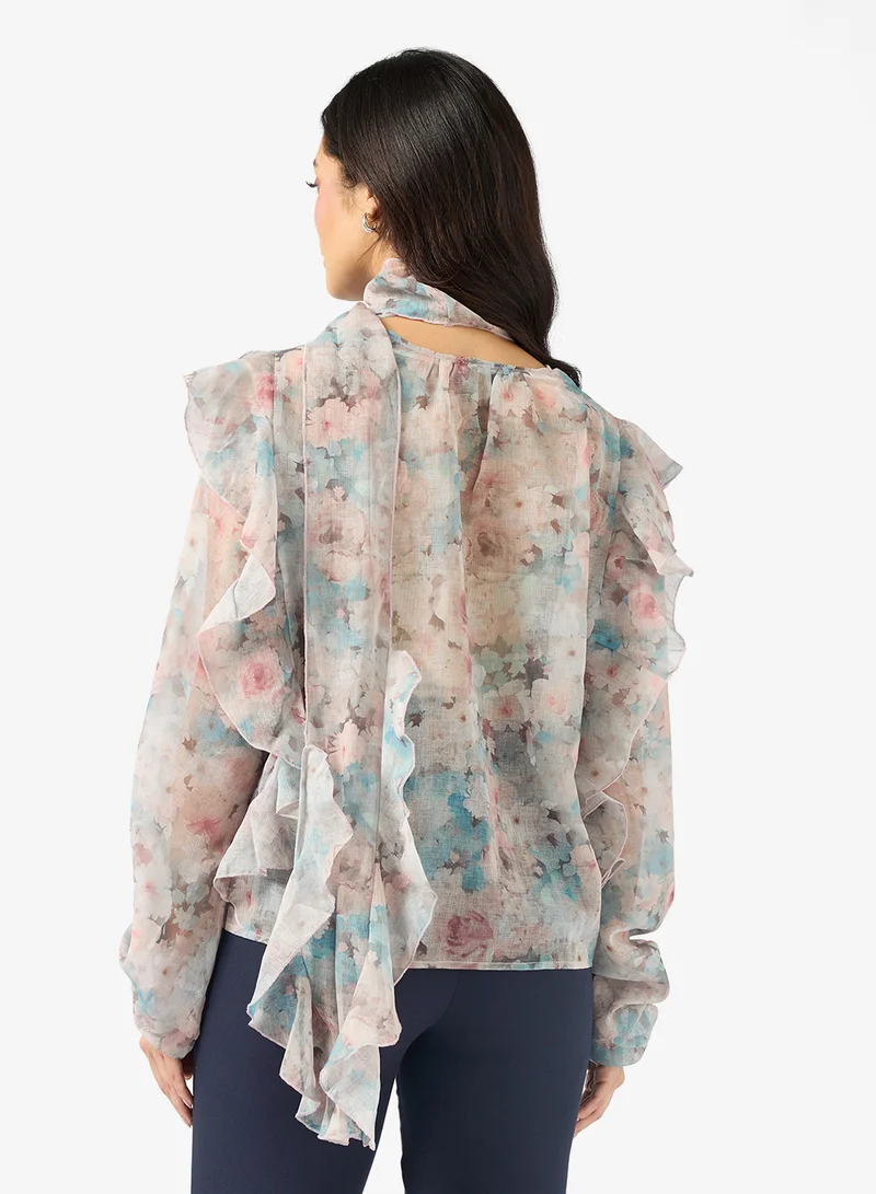 VERO MODA SABRINA Long sleeve SCARF FLOUNCE TOP