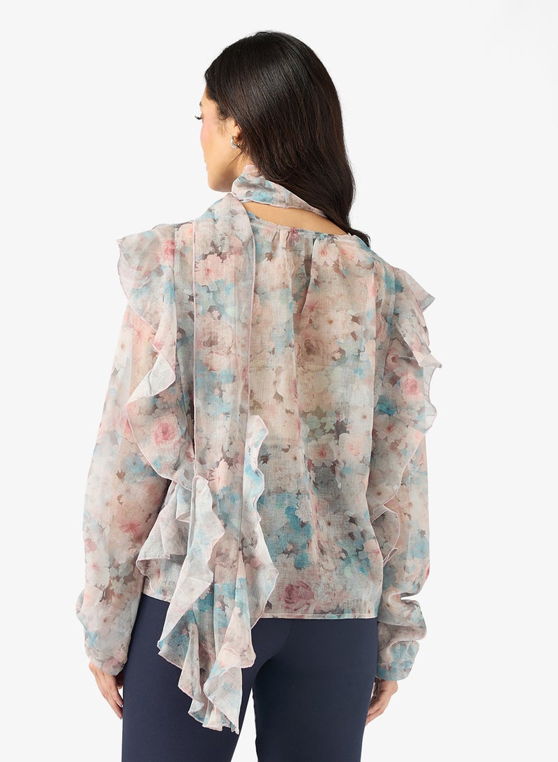 VERO MODA SABRINA Long sleeve SCARF FLOUNCE TOP - Image 2