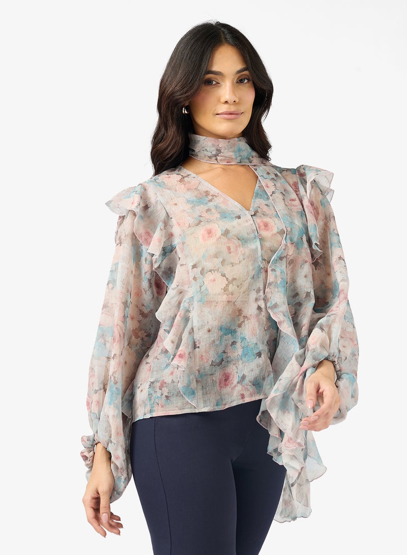 VERO MODA SABRINA Long sleeve SCARF FLOUNCE TOP - Image 1