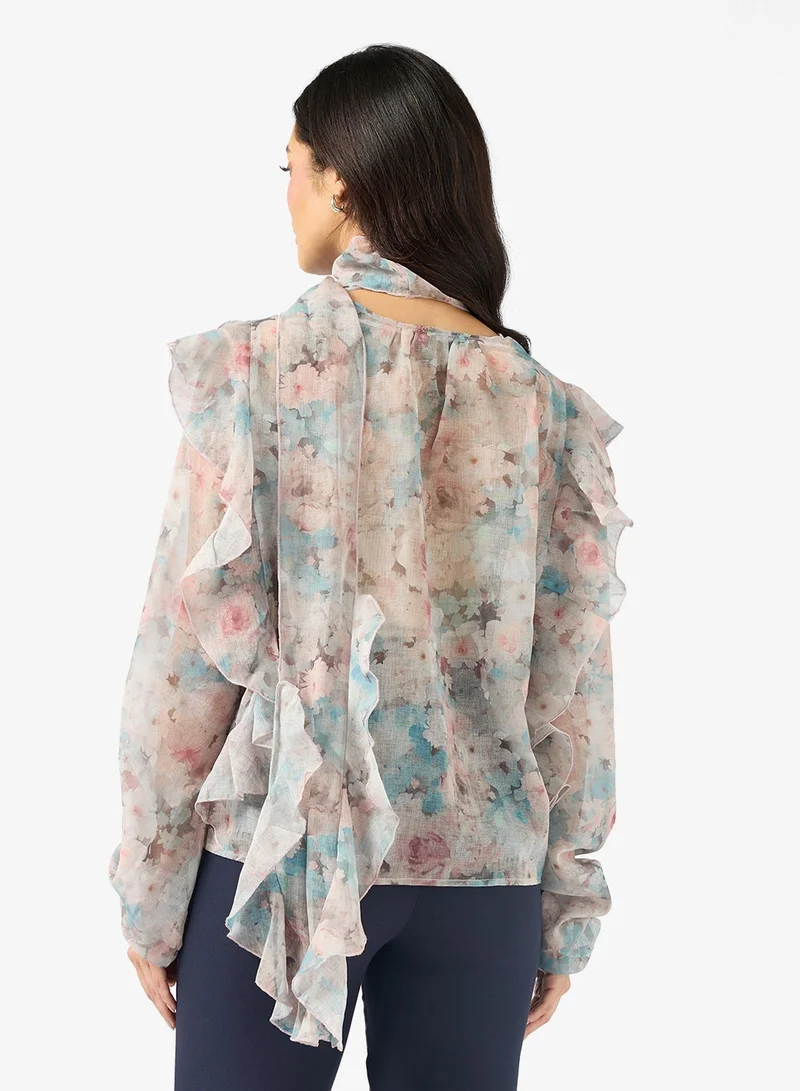 VERO MODA SABRINA Long sleeve SCARF FLOUNCE TOP