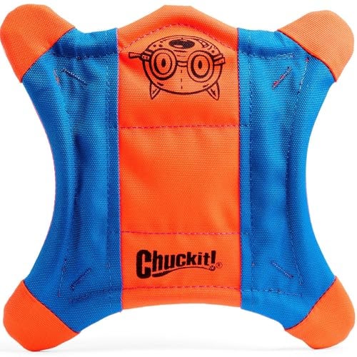 Chuckit Flying Squirrel Fetch Dog Toy Water Floating Flyer Soft and Durable Polyester Canvas Construction For Small Dogs Size Small 825inch Diameter Pack of 1 Orange and Blue - Image 1