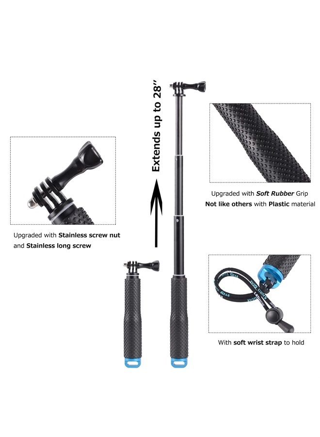 Trehapuva Selfie Stick, 28” Extension Monopod Adjustable Pole Waterproof Hand Grip Compatible for Go Pro Hero 10 9 8 7 6 5 4 3+ 3 Session, AKASO, Xiaomi Yi,SJCAM SJ4000 SJ5000 SJ6000 More - Image 1