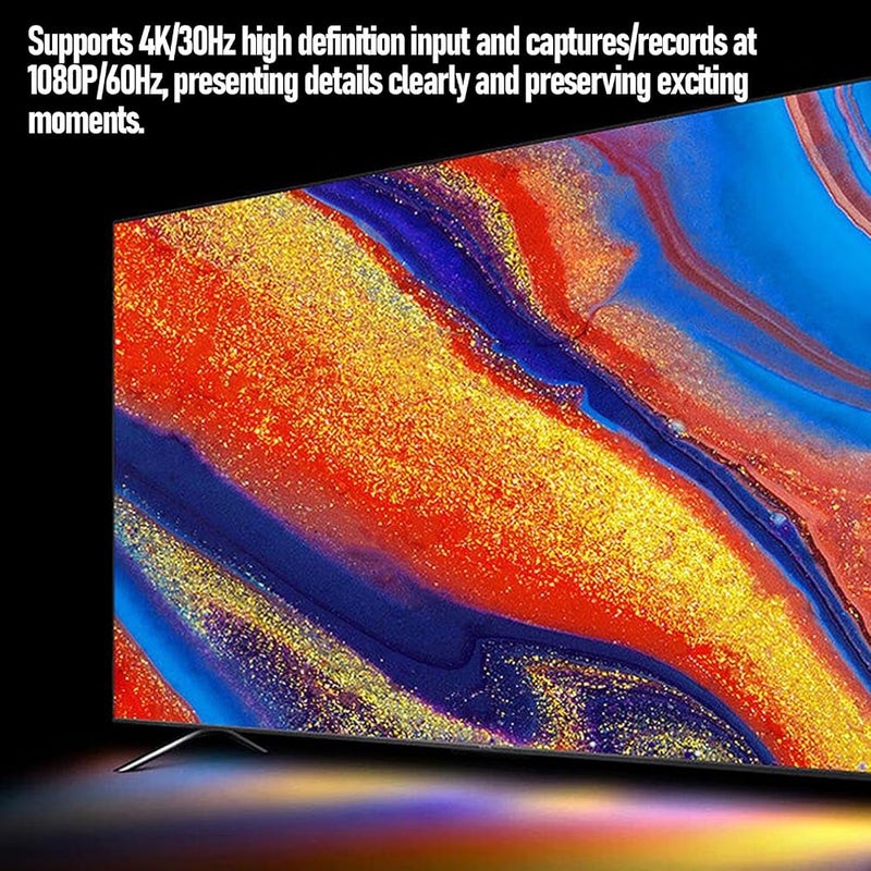 اسيكسيكس بطاقة تقاط فيديو Asixxsix USB3.0، تدعم تسجيل فيديو بدقة 4K بمعدل 30 إطارًا في الثانية أو 1080p بمعدل 60 إطارًا في الثانية، مزودة بمنفذ شحن سريع بقدرة 100 واط وجهاز تقاط صوت قابل للتشغيل التلقائي، مناسبة للبث المباشر والألعاب - Image 3