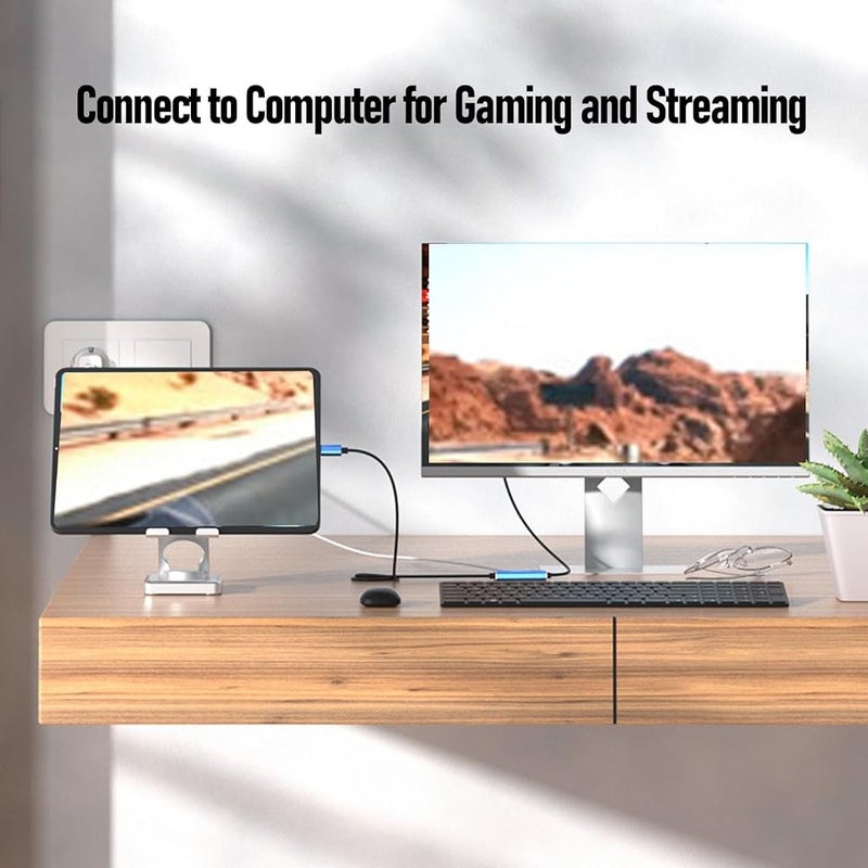 اسيكسيكس بطاقة تقاط فيديو Asixxsix USB3.0، تدعم تسجيل فيديو بدقة 4K بمعدل 30 إطارًا في الثانية أو 1080p بمعدل 60 إطارًا في الثانية، مزودة بمنفذ شحن سريع بقدرة 100 واط وجهاز تقاط صوت قابل للتشغيل التلقائي، مناسبة للبث المباشر والألعاب - Image 4
