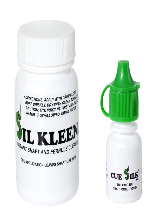 Cue Silk Bundle of 2 items: Sil Kleen DRY Powder Pool Cue Shaft and Ferrule Cleaner 1 oz Bottle and Cue Silk Pool Cue Shaft Conditioner ¼ oz Bottle - Image 1