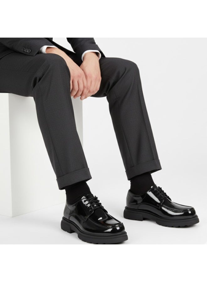 Men's patent leather lace-up boots with a non-slip rubber sole - black - Image 1