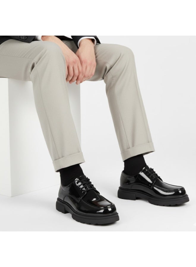 Men's patent leather lace-up boots with a non-slip rubber sole - black - Image 2