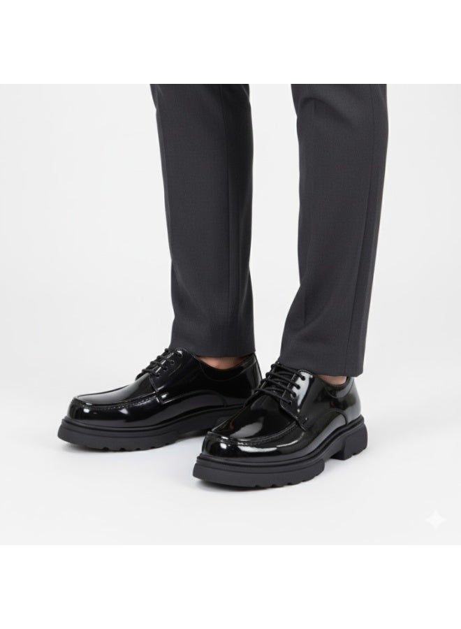 Men's patent leather lace-up boots with a non-slip rubber sole - black - Image 3