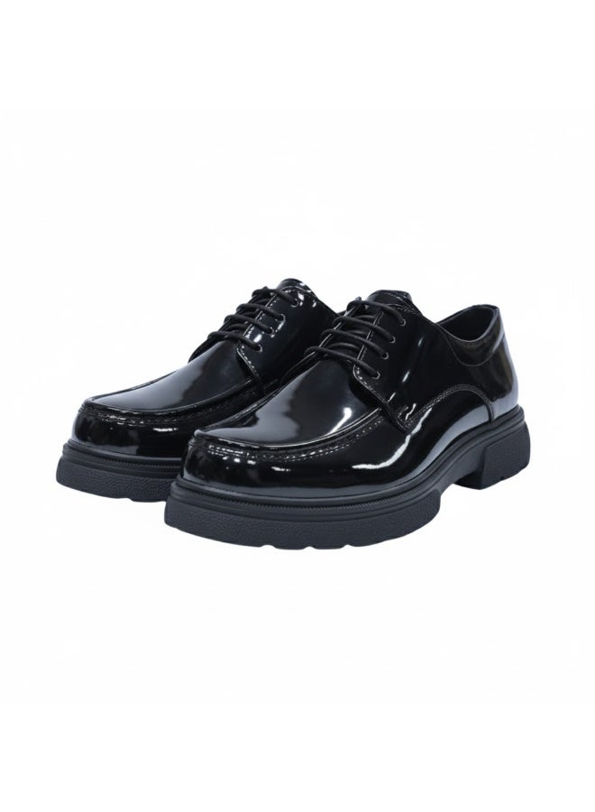 Men's patent leather lace-up boots with a non-slip rubber sole - black - Image 4