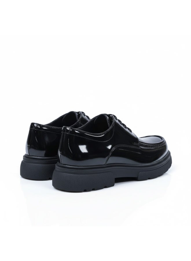 Men's patent leather lace-up boots with a non-slip rubber sole - black - Image 5