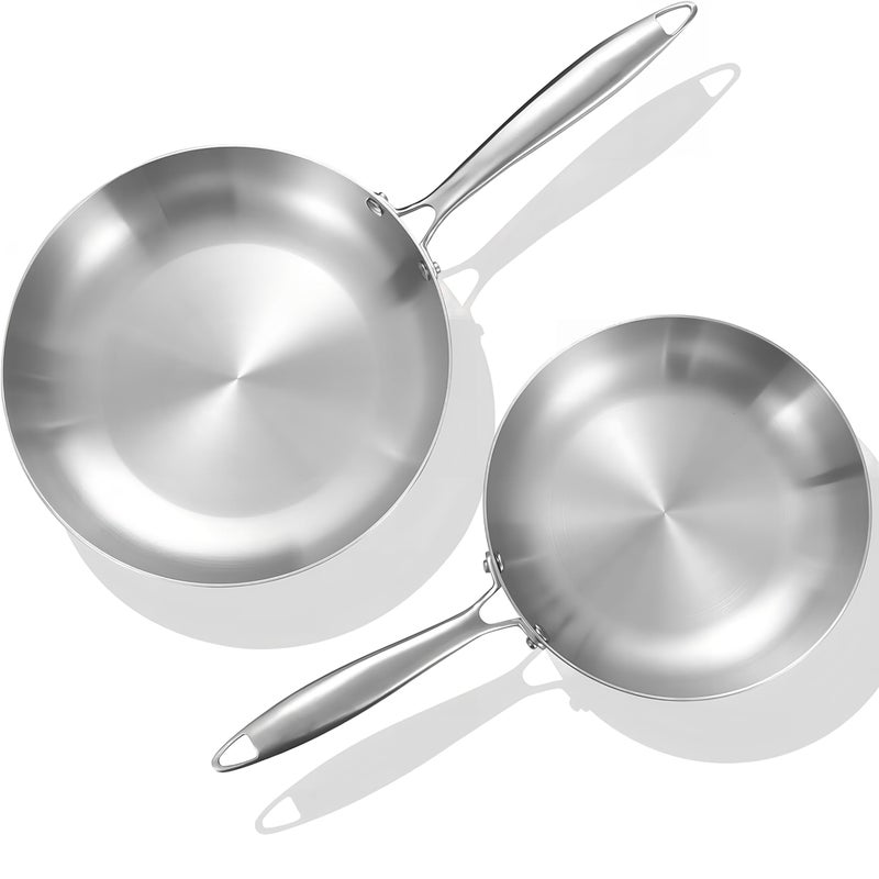LOLYKITCH 8510 Inch Triply Stainless Steel Frying Pan SetSkilletsInduction Chefs PanPots and Pans SetHeavy DutyDishwasher and Oven SafeSolid Riveted Handle