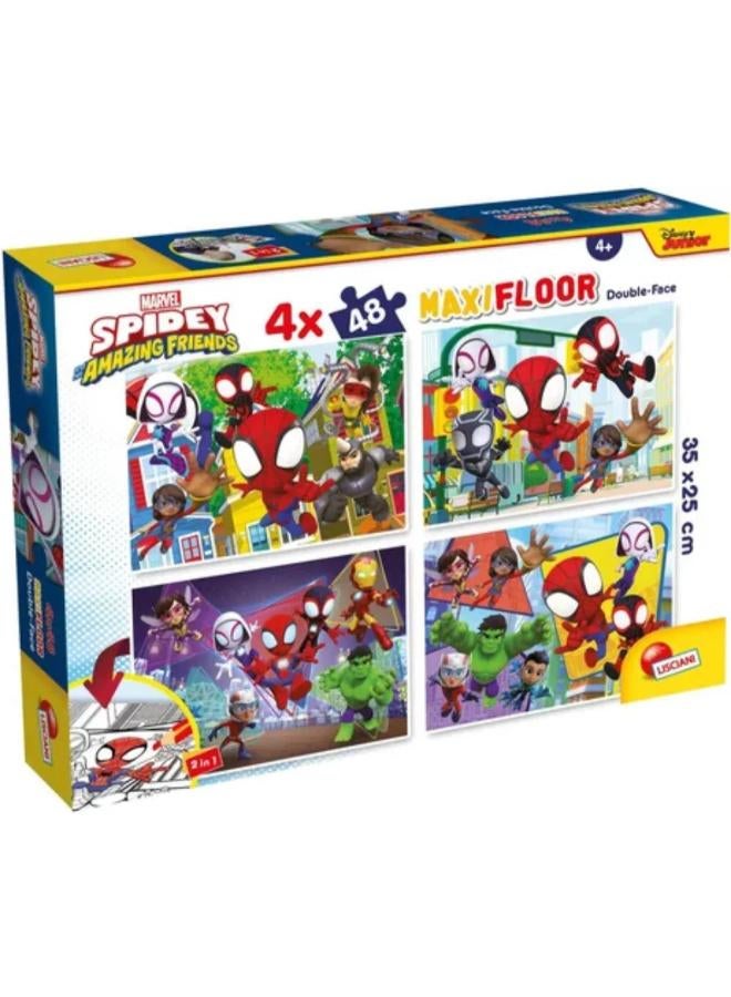 Lisciani Marvel Spidey Double-Face Maxi Floor Puzzle - 4 x 48 Pieces - Image 1
