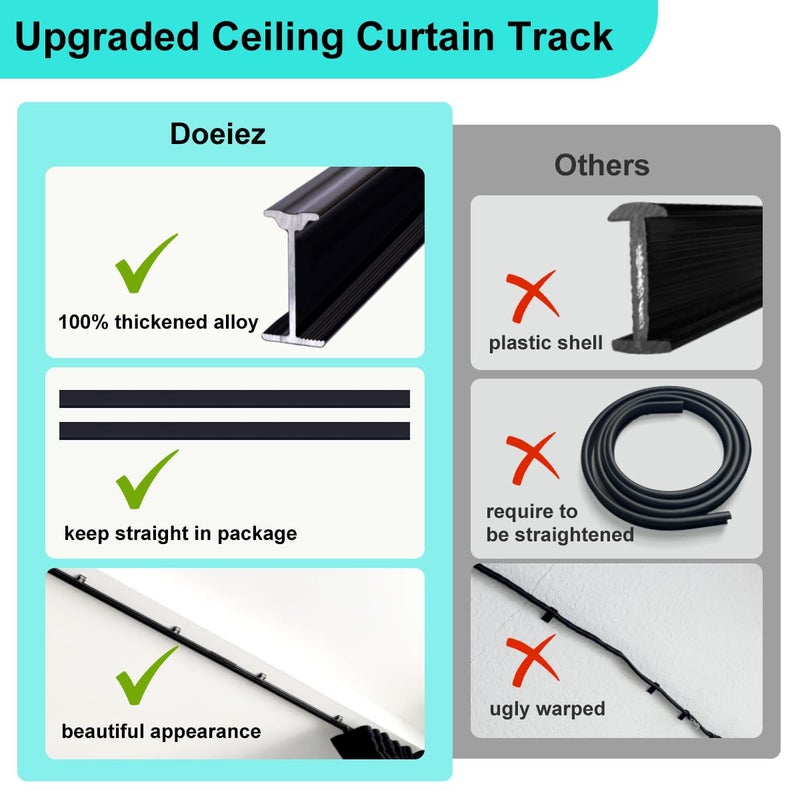 Doeiez Room Divider Blackout Curtains Flexible Sliding Tracks Sets Ceiling Mounted Rod Window Curtain Privacy Separation for Bedroom Living Rooms,1 Panel Black Drape and Black Track Set-W72xH84 in - Image 4