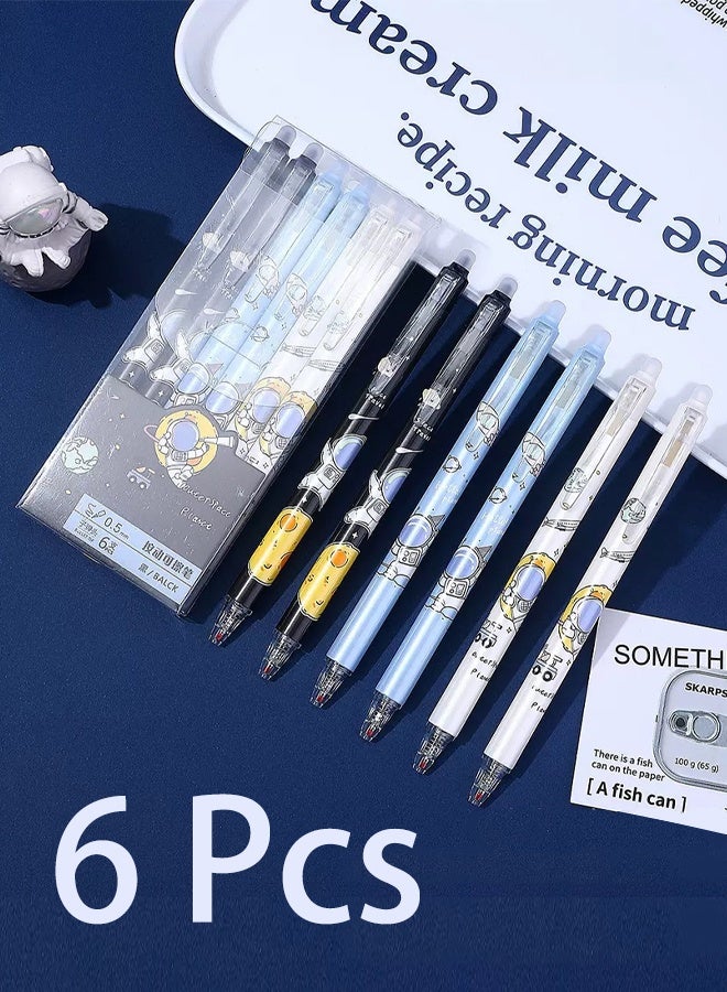 6 Pcs Erasable Pens 0.5mm, Cartoon Space Astronaut Design,Writing Pen for Girls Boys School Office School Supplies(Black) - Image 1