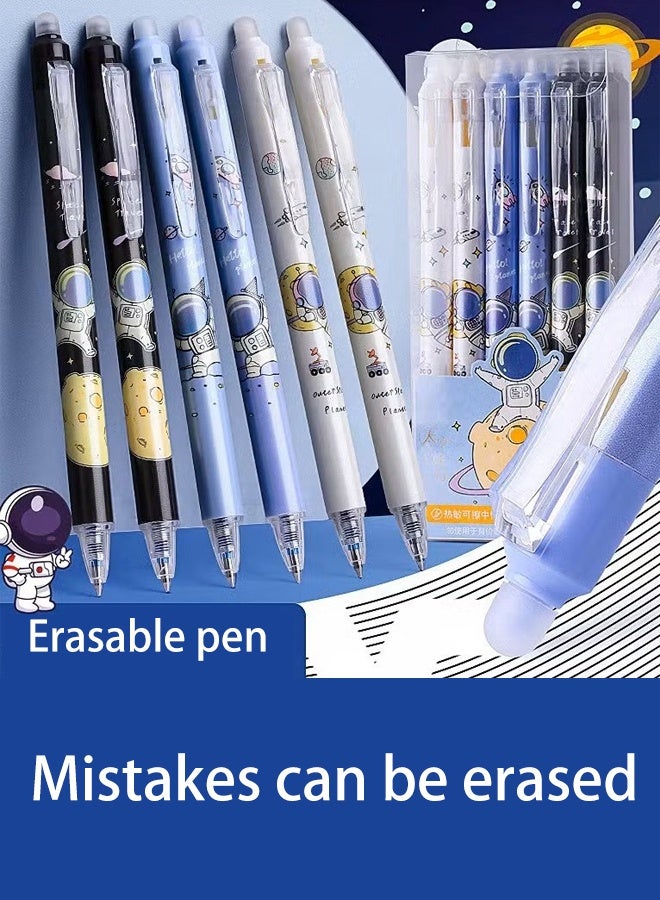 6 Pcs Erasable Pens 0.5mm, Cartoon Space Astronaut Design,Writing Pen for Girls Boys School Office School Supplies(Black) - Image 2