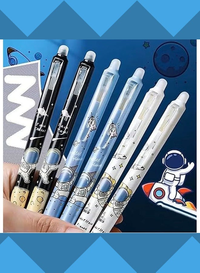 6 Pcs Erasable Pens 0.5mm, Cartoon Space Astronaut Design,Writing Pen for Girls Boys School Office School Supplies(Black) - Image 5