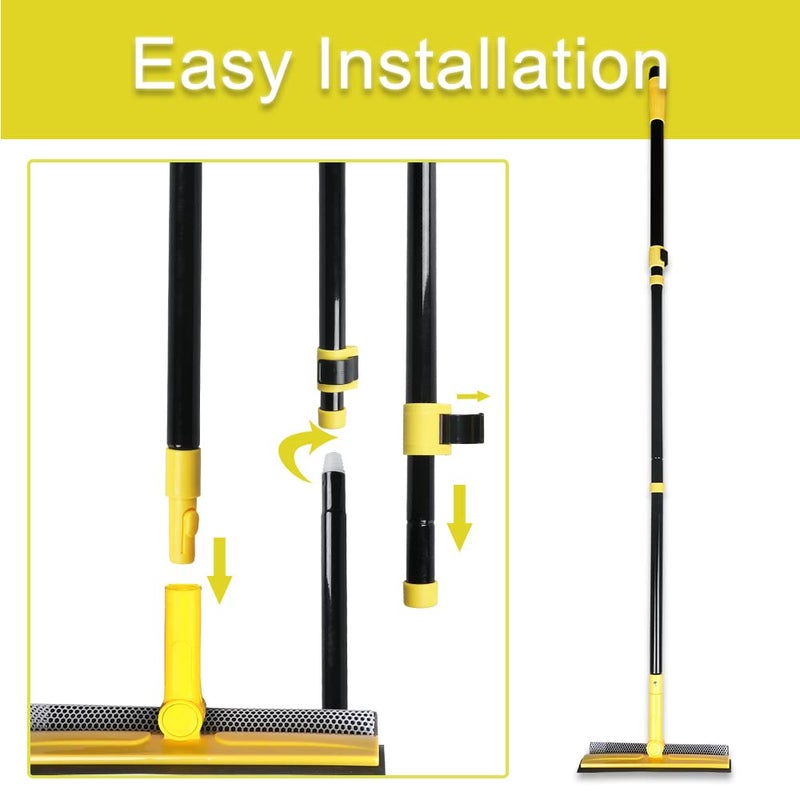 MuLing Long Handle Window Squeegee,2-in-1 Glass Squeegee Have 63" Adjustable Soft Rubber Blade & 10" Absorbent Sponge Head for Car Windshield, Gas Station, Shower and Glass,Yellow - Image 5