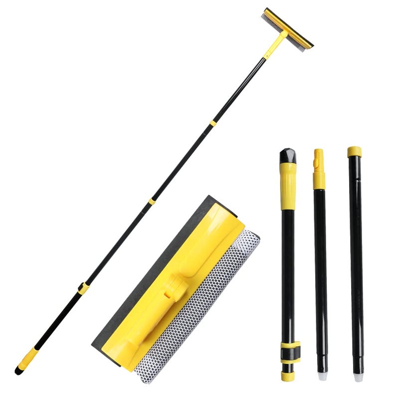MuLing Long Handle Window Squeegee,2-in-1 Glass Squeegee Have 63" Adjustable Soft Rubber Blade & 10" Absorbent Sponge Head for Car Windshield, Gas Station, Shower and Glass,Yellow - Image 1