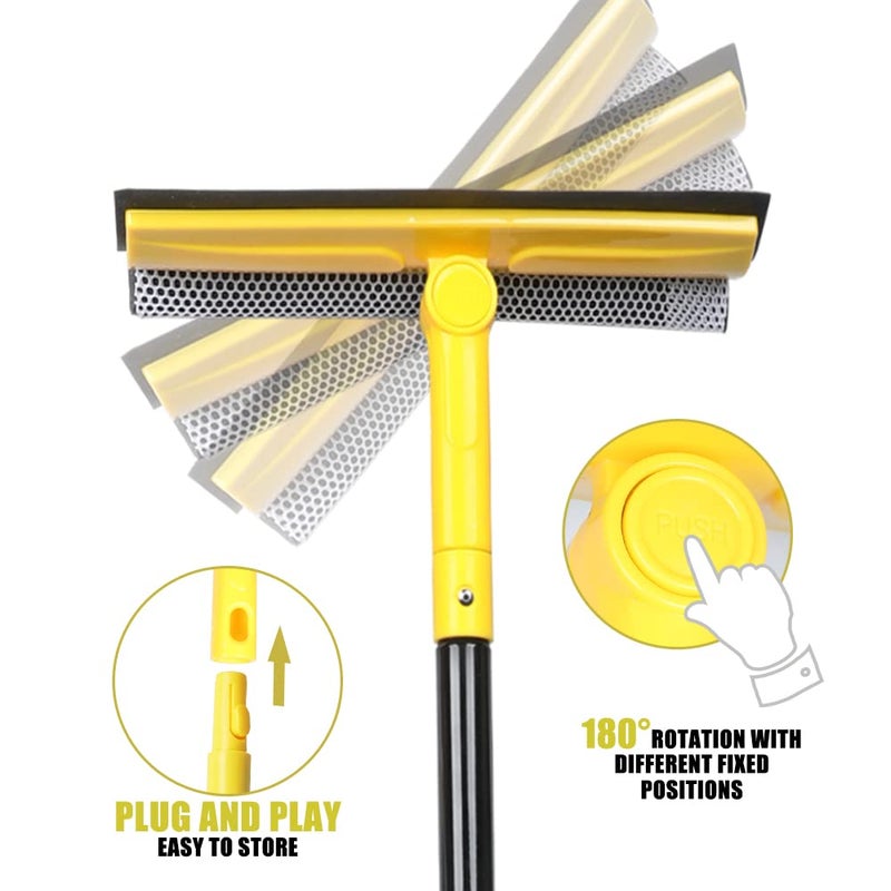 MuLing Long Handle Window Squeegee,2-in-1 Glass Squeegee Have 63" Adjustable Soft Rubber Blade & 10" Absorbent Sponge Head for Car Windshield, Gas Station, Shower and Glass,Yellow - Image 3