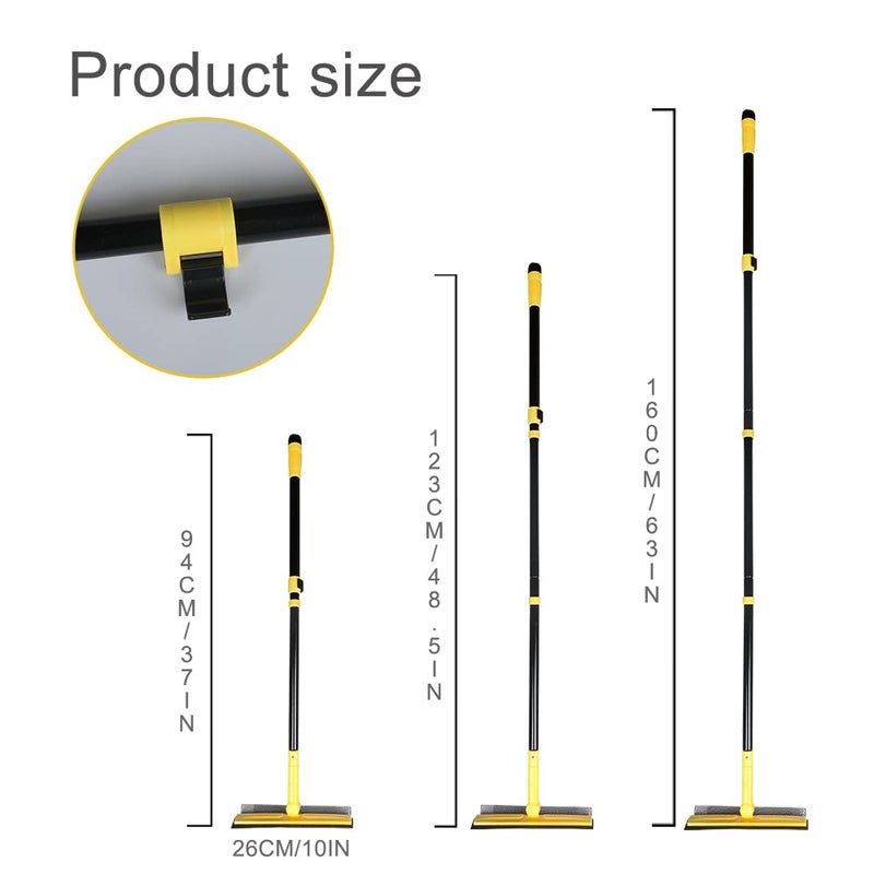 MuLing Long Handle Window Squeegee,2-in-1 Glass Squeegee Have 63" Adjustable Soft Rubber Blade & 10" Absorbent Sponge Head for Car Windshield, Gas Station, Shower and Glass,Yellow - Image 2
