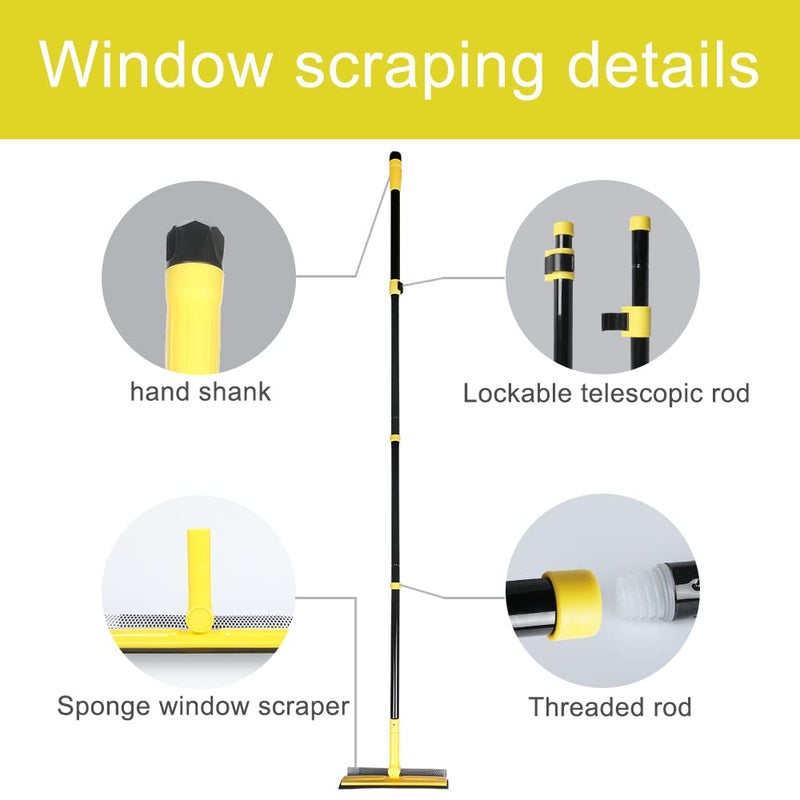 MuLing Long Handle Window Squeegee,2-in-1 Glass Squeegee Have 63" Adjustable Soft Rubber Blade & 10" Absorbent Sponge Head for Car Windshield, Gas Station, Shower and Glass,Yellow - Image 4