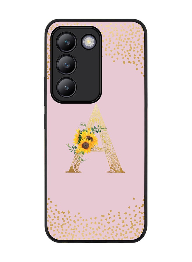 Stylizedd Rugged Black edge case for Vivo V30 Lite 5G, Flexible Cover -  Custom Monogram Initial Letter Mandala Floral Pattern Alphabet - A  (Pink ) - Image 1