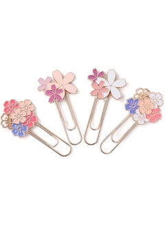 Generic 4 PCS Pink Flower Bookmarks, Paper Clip Bookmarks Metal Bookmark Set Kids and Girls Book Marker Decorative Floral Bookmarks Student Stationery Supplies for Reader, Book Lovers, Writers  - Image 1
