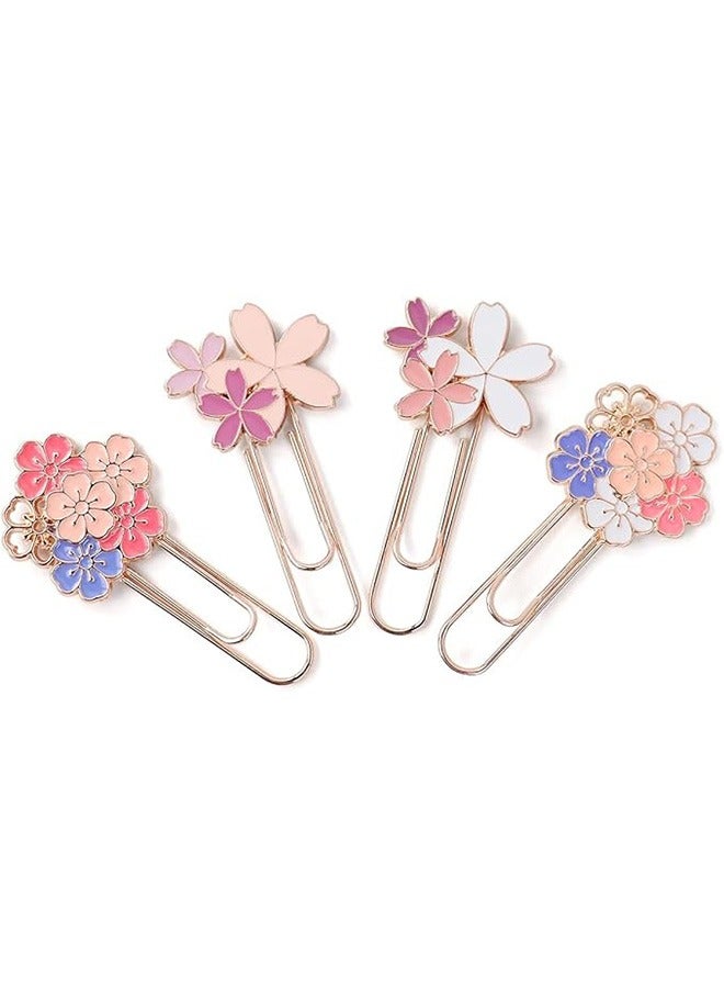 4 PCS Pink Flower Bookmarks, Paper Clip Bookmarks Metal Bookmark Set Kids and Girls Book Marker Decorative Floral Bookmarks Student Stationery Supplies for Reader, Book Lovers, Writers - Image 1
