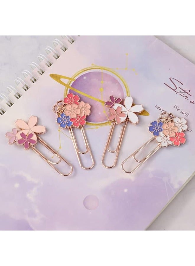 4 PCS Pink Flower Bookmarks, Paper Clip Bookmarks Metal Bookmark Set Kids and Girls Book Marker Decorative Floral Bookmarks Student Stationery Supplies for Reader, Book Lovers, Writers - Image 2