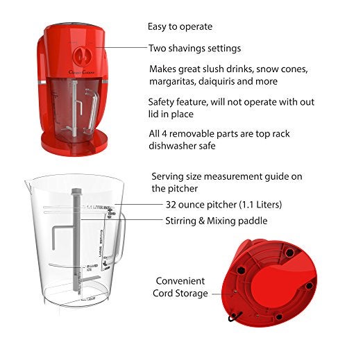 Classic Cuisine Frozen Drink Maker - Mixer and Ice Crusher Machine for Margaritas, Pina Coladas, Daiquiris, Shaved Ice Treats, or Slushies by Classic Cuisine (Red) - Image 3